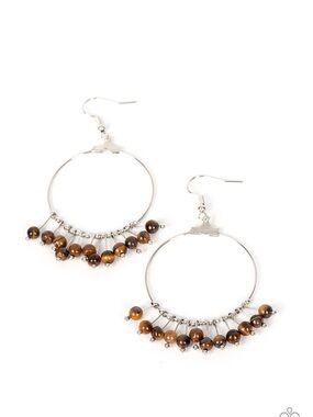 paparazzi Brown Tiger Eye Bead Hoop Earrings